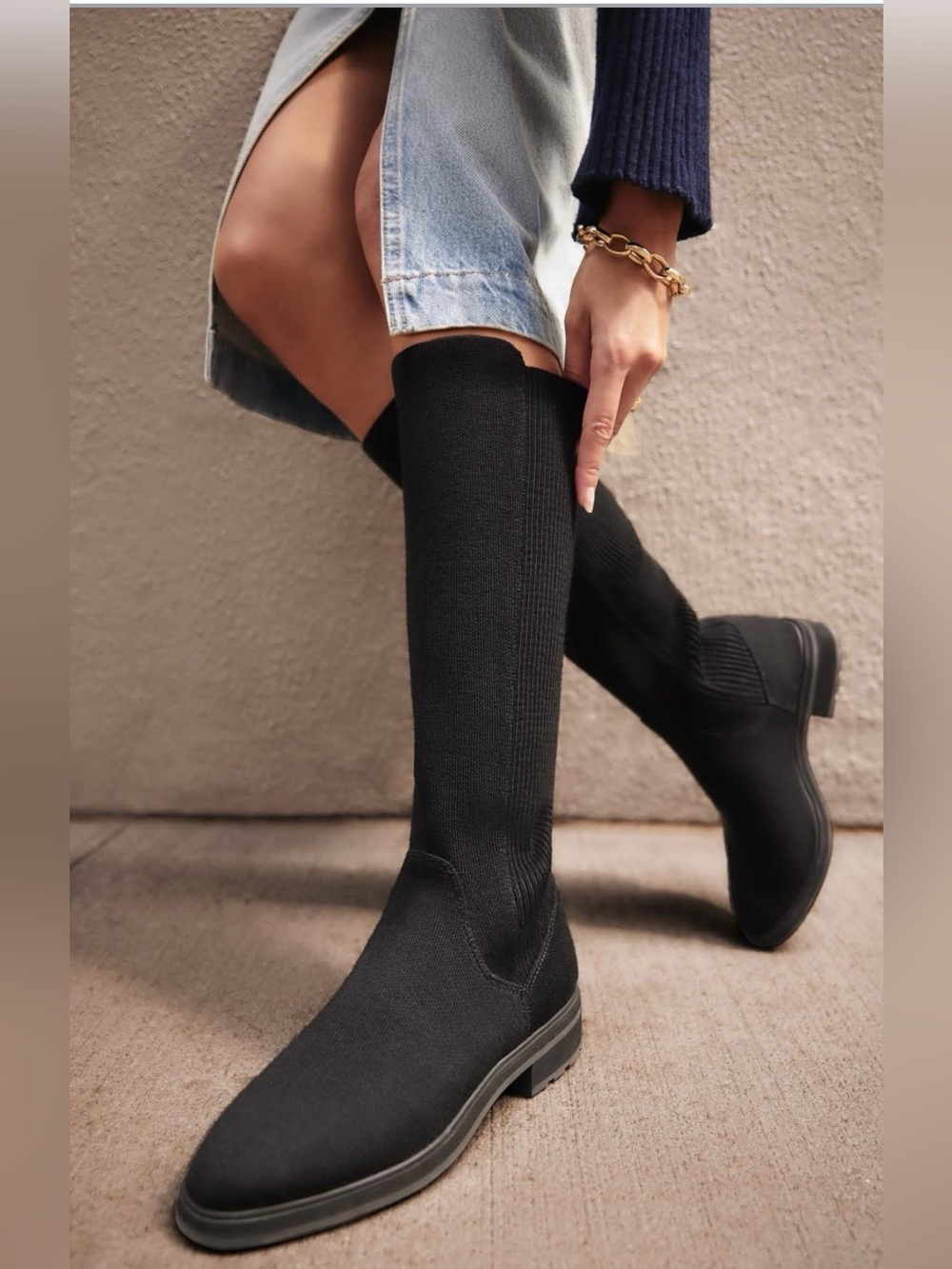 Women’s Rothy’s The Tall Lug Boot Size 11.5 wide Merino Wool Onyx Black
